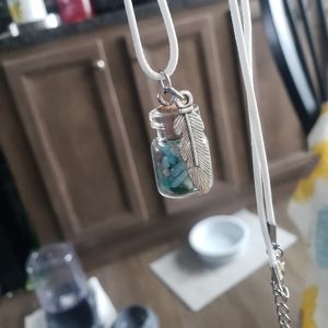 turquoise with feather homemade necklace